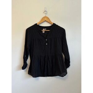 Dolan Left Coast Collection Black Tiered Long Sleeve Peplum Top | Size XS